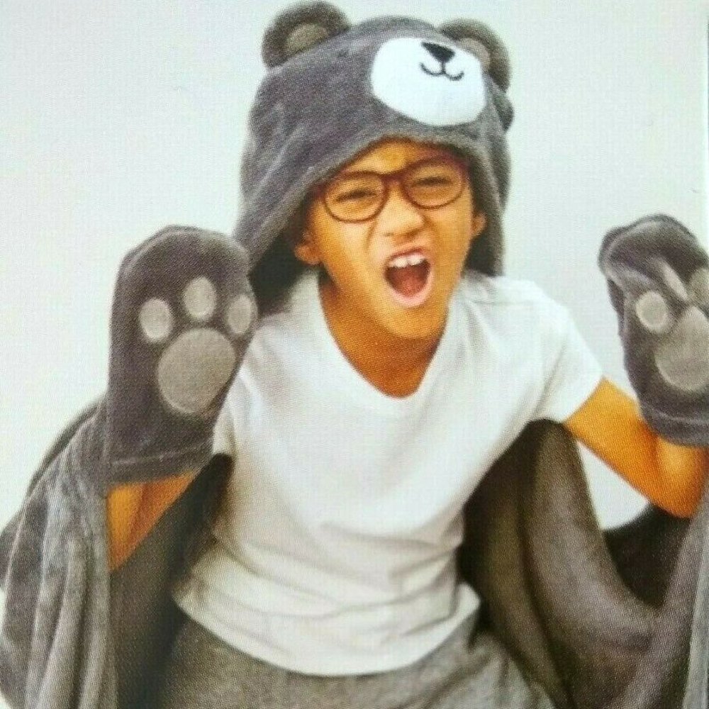 Kids Gray Bear Hooded Throw Blanket Plush Costume Dress-Up Play New